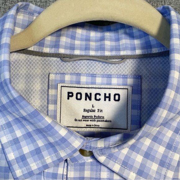 Poncho The Wahoo Large Men’s Blue White Check Performance Outdoor Fishing Shirt - Picture 7 of 9